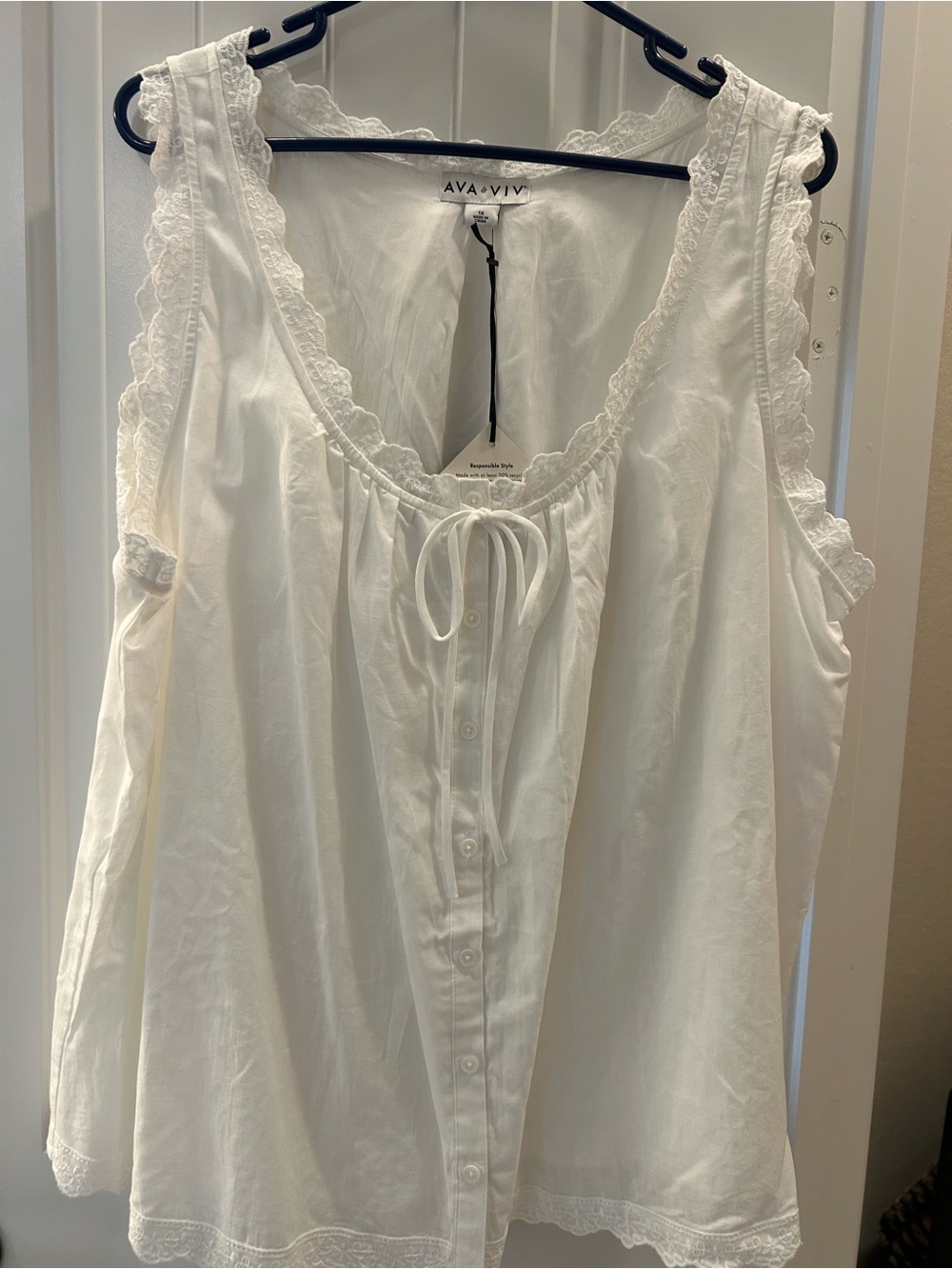 Ava & Viv White Lace-Trim Button-Front Sleep Chemise